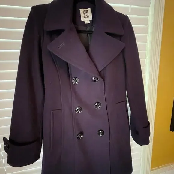 Anne Klein wool Peacoat dark purple eggplant small - Picture 4 of 8